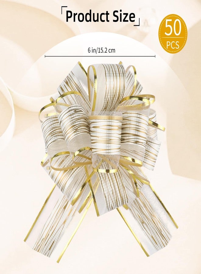Motroce 50Pcs 6 Inch Large Pull Bow Gift Wrapping Bows, Gold Ribbon Bow for Gift Wrapping, Wedding, Christmas, Valentine's Day Present Decoration Bow(Elegant White) - Image 2